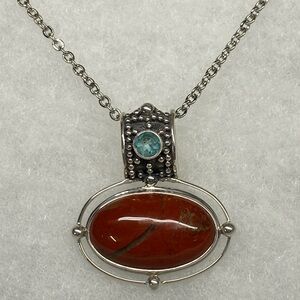 Elegant Sterling Silver Necklace with Red Bloodstone and Blue Topaz Gemstones